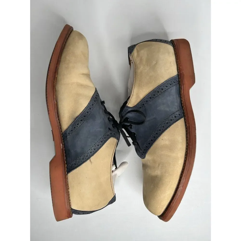 Allen Edmonds Vibram Tan Navy Leather Saddle Shoes Mens Size 9.5EEE